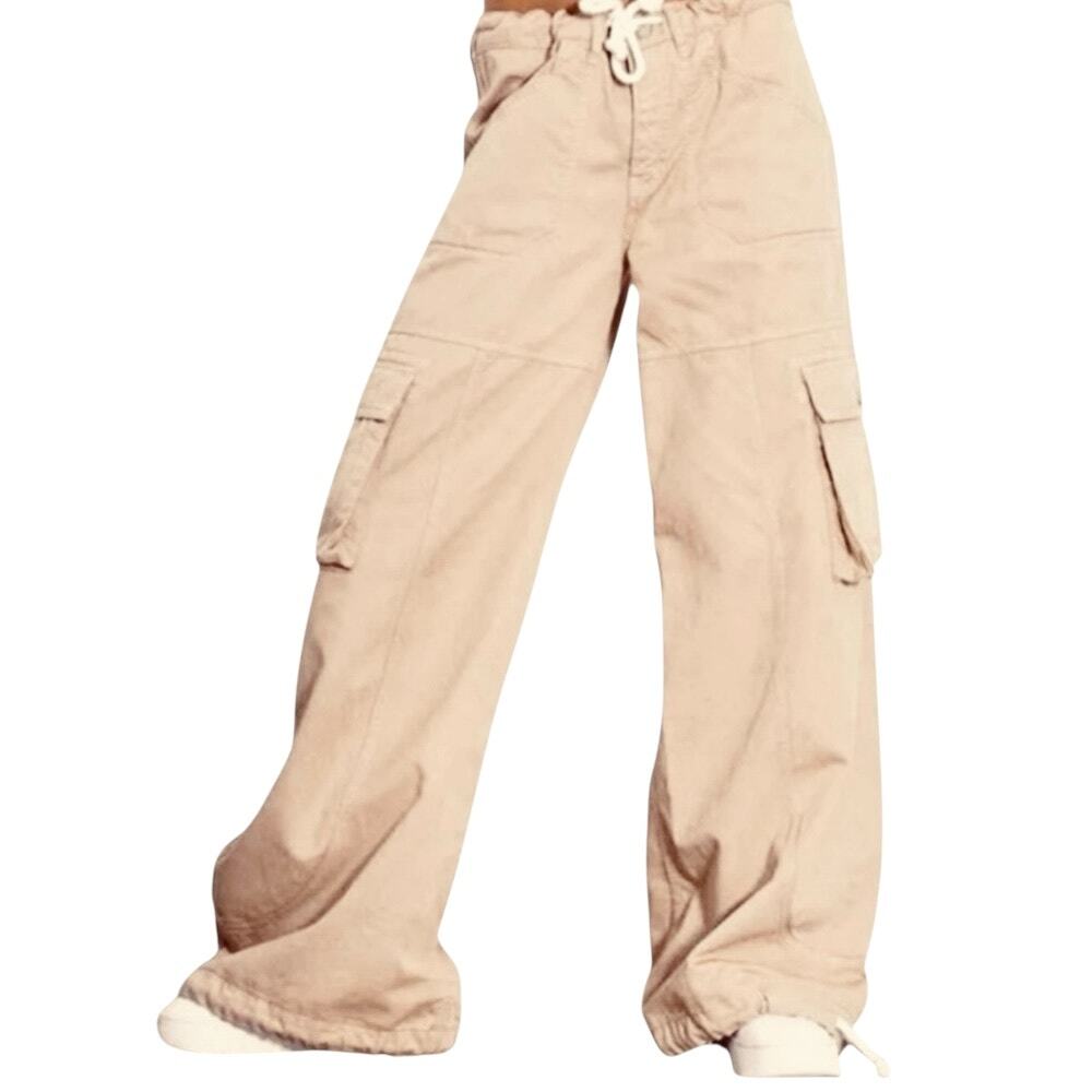 NWOT REVICE Denim HR Super Wide Twill Oversized Cargo Pants Beige /Tan Small